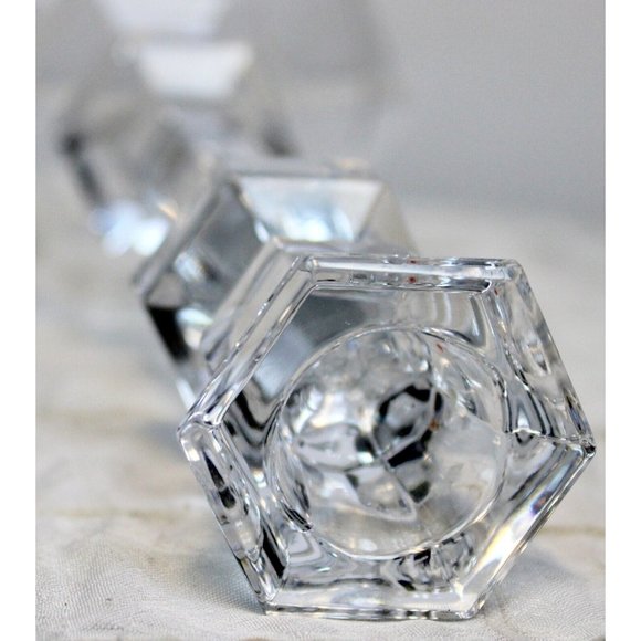 Oslo by Tuscany 8" Lead Crystal Taper Candlestick Pair Wedding Dinner Table - Picture 6 of 8